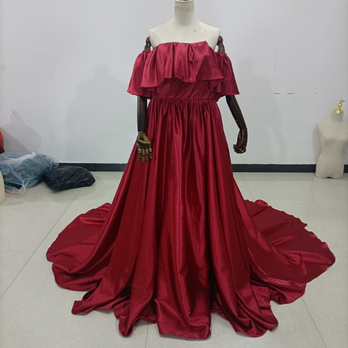 エレガント 赤 カラードレス オフショル オフショル トレーン 編み上げ 花嫁/二次会の画像