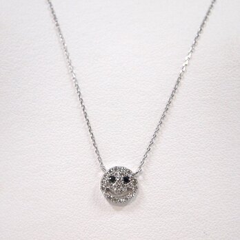 【受注生産】可愛いスマイルデザインのダイヤモンドネックレス☆ K18WGダイヤ ネックレス 0.15ct ホワイトゴールドの画像