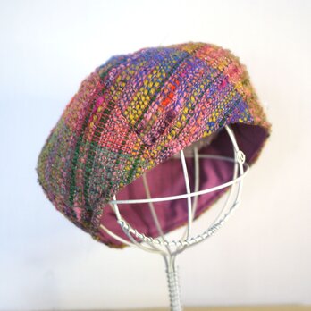 【個性的】手織りのカラフルベレー帽子 秋冬糸の画像