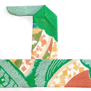 弓巻き 黄緑絞り振袖　正絹