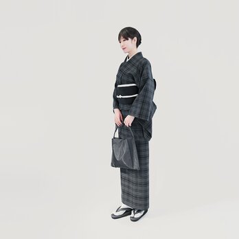 美品 竺仙 ゆかた あやめ 綿紬 グレー