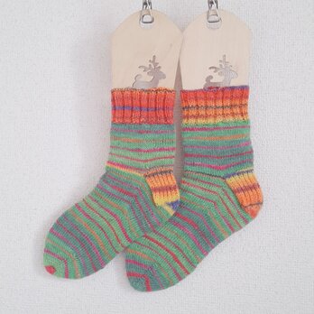 ウールの手編み靴下「サバンナの夕日」の画像