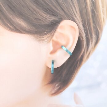 〈軽い〉〈痛くない〉〈挟むだけ〉2wayソーダブルーフラットリングイヤリング・イヤーカフ〈直径約17㎜幅約3㎜〉(両耳用)