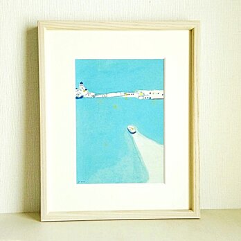 受注制作｜原画「港町」※木製額縁入り（八つ切りサイズ）の画像