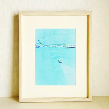 【受注制作】原画「港町」※木製額縁入り（八つ切りサイズ）水彩・イラスト・北欧インテリア・送料無料