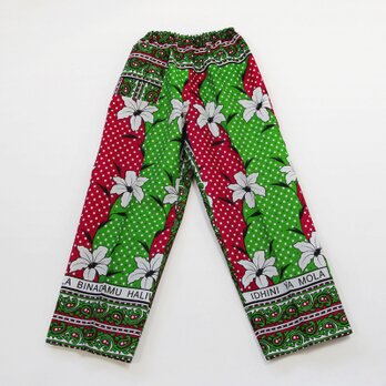 カンガのパンツ（マラカイトグリーン × ルビーレッド）アフリカ布パンツ カンガパンツの画像