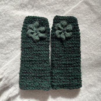 アフガン編みの指なし手袋　グリーンの画像