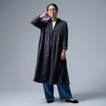 【wafu】リネンワンピース 見惚れるピンタックシャツドレス /グリーフラネル a082c-gfn1の画像