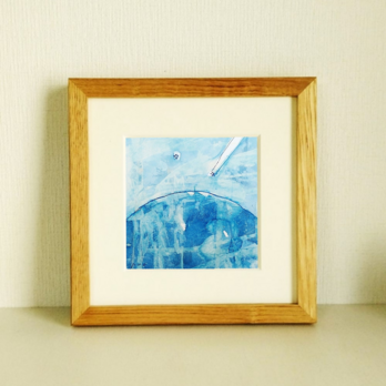 原画「青い星」 ※木製額縁入り(18×18㎝フレーム）　水彩・絵画・絵の画像