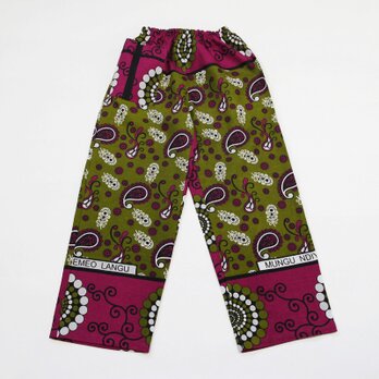 カンガのパンツ（オリーブ × ワインレッド）アフリカ布パンツ カンガパンツの画像