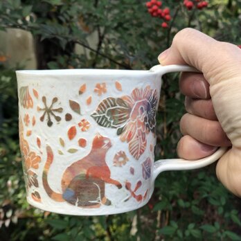 kakiotoshi mug ー　“猫と牡丹”の画像