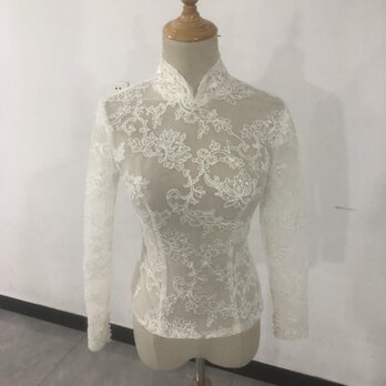 ウエディングドレス ボレロ ハイネック 3D立体レース刺繍 花嫁/ウェディングドレス/拳式の画像