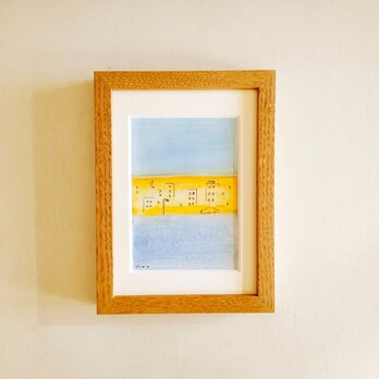 【一点物】原画「夕暮れの町」※木製額縁入り（2Lサイズ）・イラスト・水彩・インテリアアート・送料無料