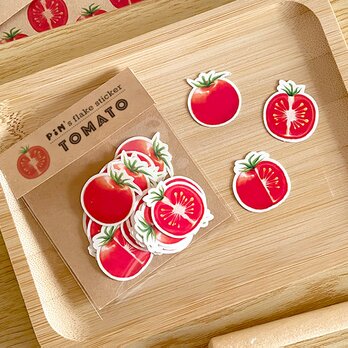トマトのフレークシール 24枚入 手紙 カード 手帳のデコレーションに ステッカー 野菜グッズ トマトグッズ 雑貨の画像