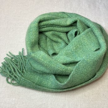 【カシミヤ　手紡ぎ・手織り】　マフラー　常盤緑　明るいグリーン　緑系の画像