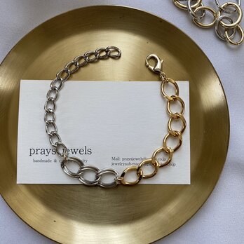Unisex Metal Chain Bracelet:Color/Silver&Gold　ボリュームブレスレット　アジャスターの画像