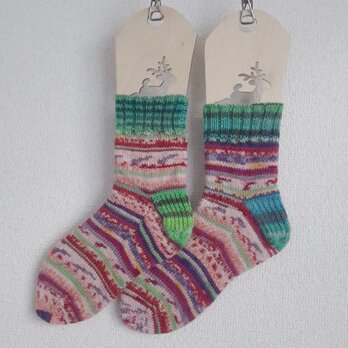 ウールの手編み靴下「MerryChristmas！」の画像