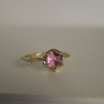 Ｋ18 Hexagon　Pale Pink Tourmaline Ringの画像