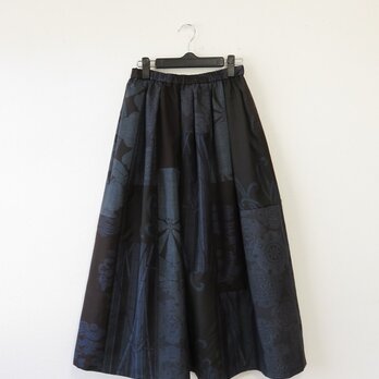 ＊アンティーク着物＊紬と泥大島紬のパッチスカート（５マルキ、裏地付き）の画像