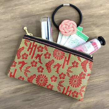 【おめでたうさぎ】畳縁　ぺたんこ　ミニポーチ　カードケース　小銭入れ　金　赤　縁起物　兎