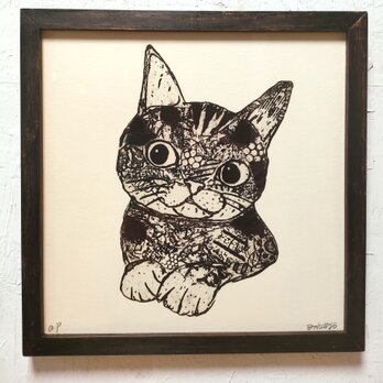 額付き銅版画作品　title「Acoustic kitty」