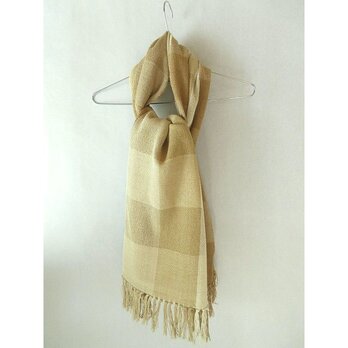 (３)手織り・太い絹糸のストール・紅茶染め・格子・草木染の画像