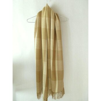 (２)手織り・太い絹糸のストール・紅茶染め・格子・草木染の画像