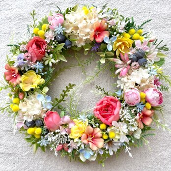 サーモンピンクの薔薇＊sweet color wreathの画像