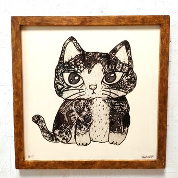 額付き銅版画作品　title「未来ニャンコ」の画像
