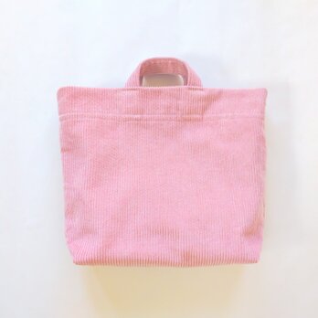 日用品店（布）コーデュロイと帆布の収納バッグ ピンク／  29cm×26cm×6.5cmの画像