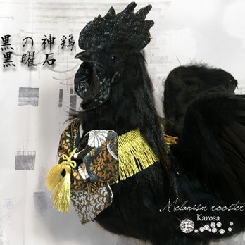 漆黒の神鶏 黒曜石  メラニズム 黒鳥 羊毛フェルト アートドールの画像