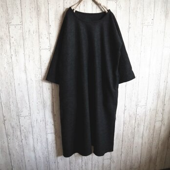 【M～２L・ウール100％】ゆったりドルマン　暖かフレアーワンピース　チャコールグレー　の画像