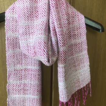 【No.37】手織り スラブマフラー　綾織　ピンクの画像
