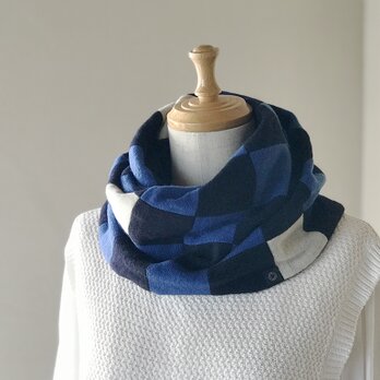 純カシミヤふんわり -ICHIMATSU- スヌード ブルー/ネイビー/グレージュ市松柄・裏ネイビー