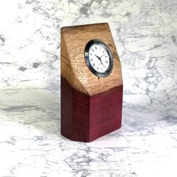 木の置き時計；銘木パープルハート（ベベルカットフェイス）　の画像