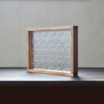 0310 国産ひのきとレトロガラスのシンプルカフェトレイsize S（花柄フローラガラス）の画像