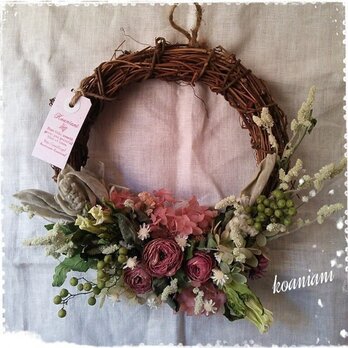 ピンクラナンキュラスのwreathの画像