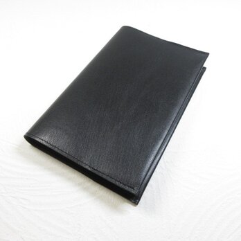 新書サイズ、コミック対応《ゴートスキン》スムース・ブラック・一枚革のブックカバー・0384の画像