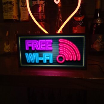 Wi-Fi FREE 電波フリー インターネット スマホ 携帯電話 パソコン モバイル ランプ 看板 置物 雑貨 ライトBOXの画像