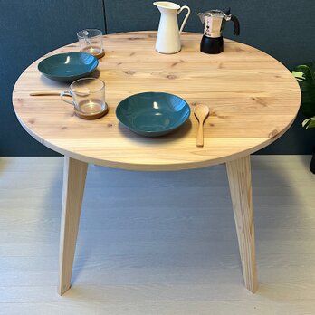 【送料無料】 テーブル 丸形 90cm 杉 木製組立脚の画像