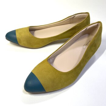 ◆期間限定価格・23.0・23.5cm◆ 小足見えバイカラーパンプス｜マスタード｜トゥカラー12色｜軽量140g α