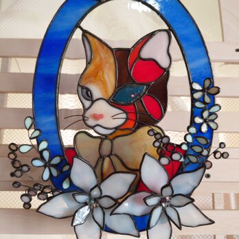 猫男爵の壁掛ステンドグラスのランプの画像