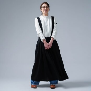 【wafu】リネンジャンパースカート 魅惑のタックがギュン 重ね穿き完全版 /黒色 s020d-bck1の画像