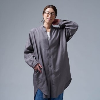 【wafu】リネンシャツワンピース 曲線美に見惚れるビックシャツドレス / 茶鼠 t021k-cnz1の画像