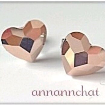【稀少スワロフスキー　ハート　ローズゴールド classy heart 14mm のピアス】