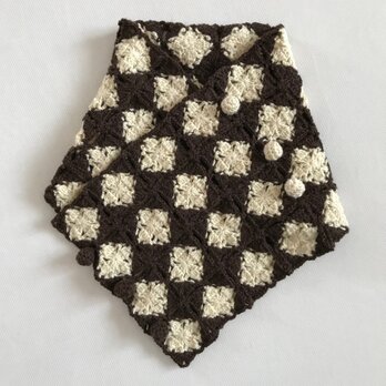 ウール100%  モチーフ編み（かぎ針編み）のストール　マフラー　ショール　ネックウォーマーの画像