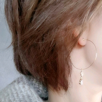 Crescent & star お星さまとお月さまに願いを*星月夜* チタンポストフープピアスorイヤリング