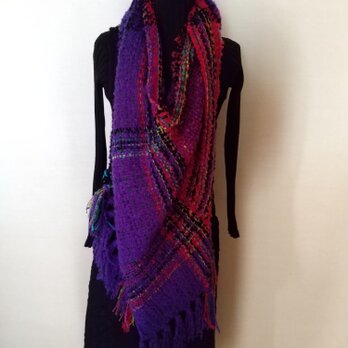 手織り　アルパカ立体ストール大　紫の画像