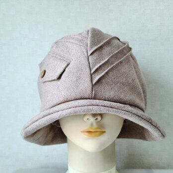 魅せる帽子☆ポケットとピンタックがポイント♪ふんわり春ウールのクロッシュ～ベージュの画像