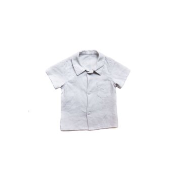 ホワイト、デッドストックリネン(麻)、子供用半袖シャツ(約1才から2才)MZ originalの画像